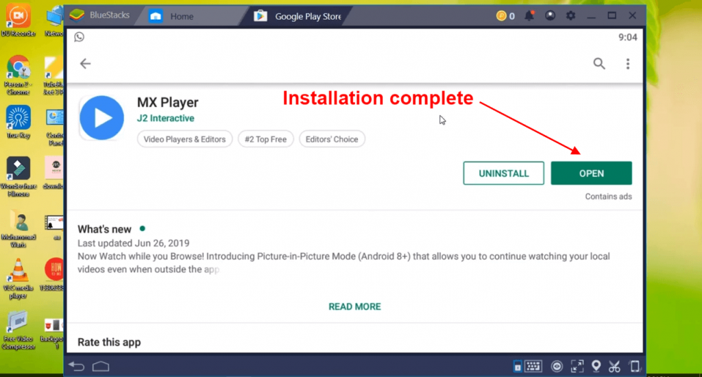 mx player installation complete