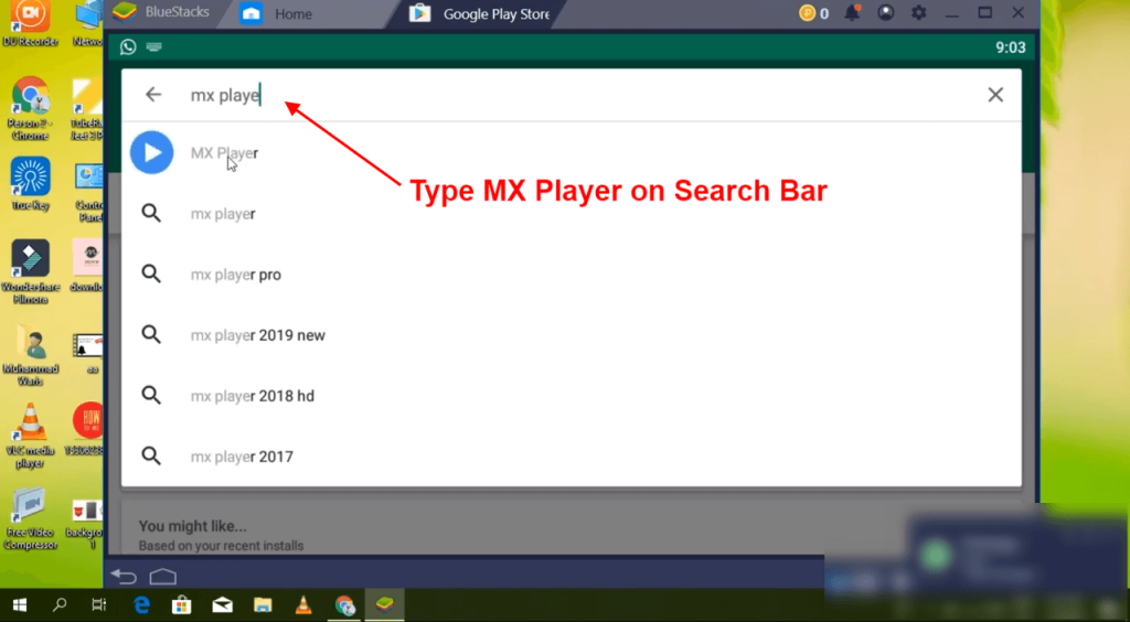 type mx player on search bar